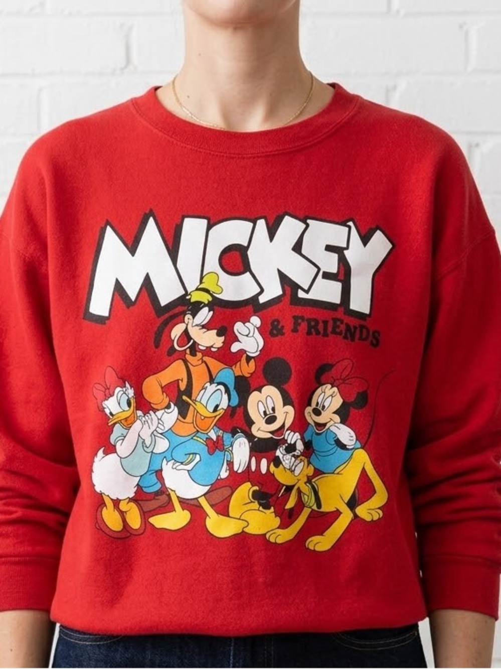 Vintage Y2K Disney Mickey & Friends Cotton Blend Red Sweatshirt L 11-13